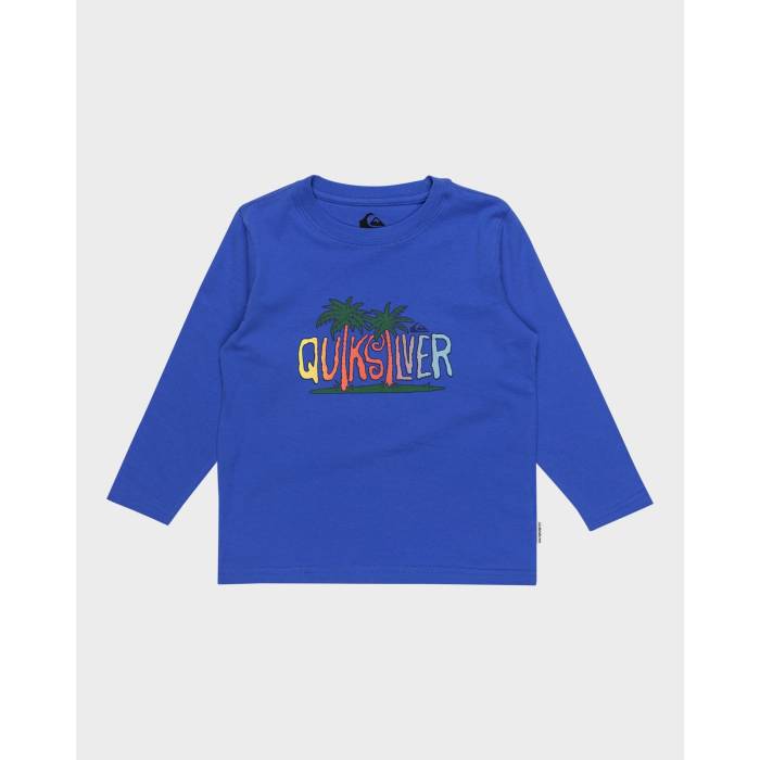 【★百貨店SALE★6/11真夜中2時迄】クイックしろがね色 Quiksilver 【 Boys 2-7 Sunny Palms Long Sleeve T-Shirt Boys Nebulas Blue 】 Sleeve 衣袂 ティーシャツ お坊っちゃん キッズ 青碧 青碧