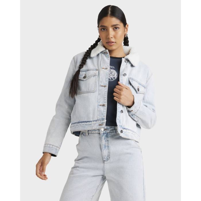 【★百貨店SALE★6/11真夜中2時迄】ルーカ Rvca 【 Womens Roy Sherpa Denim Jacket Womens Ash Blue 】 レディース ジーンズ Jacket 上衣 レディース 青碧 青碧