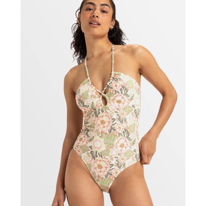 【★百貨店SALE★6/11真夜中2時迄】ロキシー Roxy 【 Womens Canarias One Piece Swimsuit Womens Oil Green Wild Flower Swim 】 レディース 水泳着 レディース green 緑・緑であること wild ワイルド