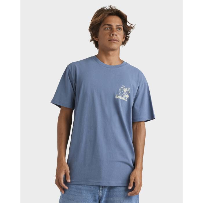 【★百貨店SALE★6/11十二時2時迄】クイックしろがね色 Quiksilver 【 Mens Lazy Palms T-Shirt Mens China Blue 】 メンズ プルオーバー メンズ 青み 青色