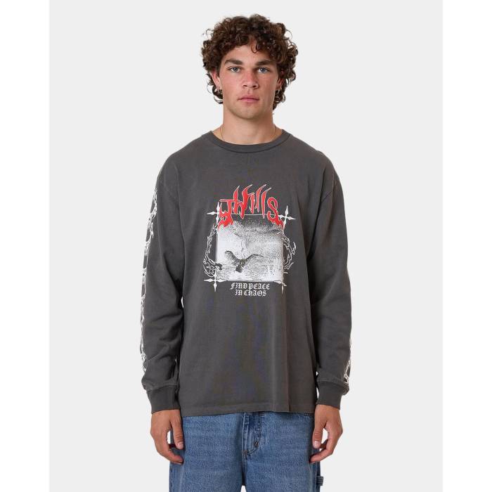 Thrills 【 Mens Flight Risk Oversized Long Sleeve T-Shirt Mens Black 】 メンズ Flight フライト Sleeve スリーブ Tシャツ メンズ 黒色 ブラック 17,150円
