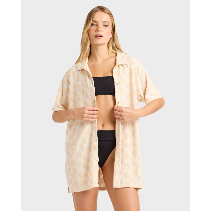 【★百貨店SALE★6/11真夜中2時迄】散らし広告ボン Billabong 【 Womens Laura Waves Long Sleeve Shirt Womens Antique White 】 レディース Sleeve 衣袂 レディース 白いこと 白いこと