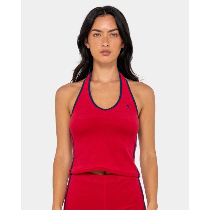 【★百貨店SALE★6/11十二時2時迄】ラスティ Rusty 【 Womens Bodhi Toweling Halter Neck Tank Top Womens Red 】 レディース 貯蔵タンクいの一番 レディース Red 赤・赤いこと