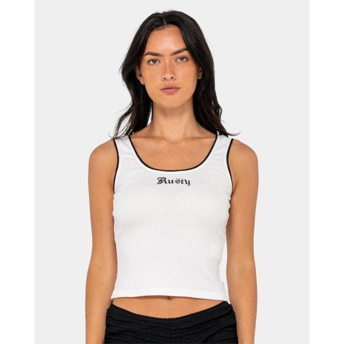【★百貨店SALE★6/11十二時2時迄】ラスティ Rusty 【 Womens Cassian Ribbed Scoop Neck Tank Top Womens White 】 レディース 貯蔵タンクいの一番 レディース 白いこと 白いこと
