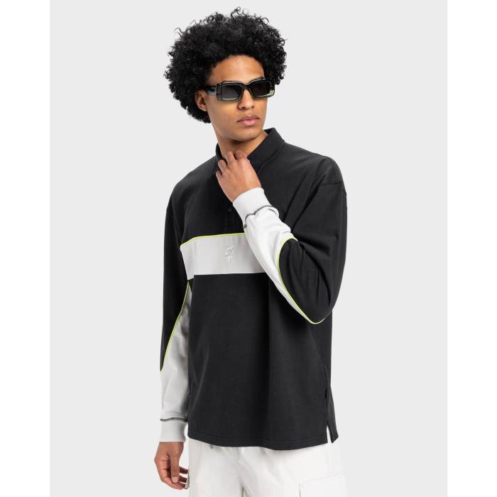 クイックしろがね色 Quiksilver 【 Mens Mercury Rugby Long Sleeve Shirt Mens Black 】 メンズ ラガー Sleeve 捩り メンズ 黒いこと 黒いこと