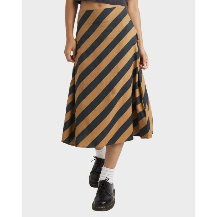ルーカ Rvca 【 Womens Milspec Stripe Annika Midi Skirt Womens Camel 】 レディース Stripe ストライプ レディース camel キャメル