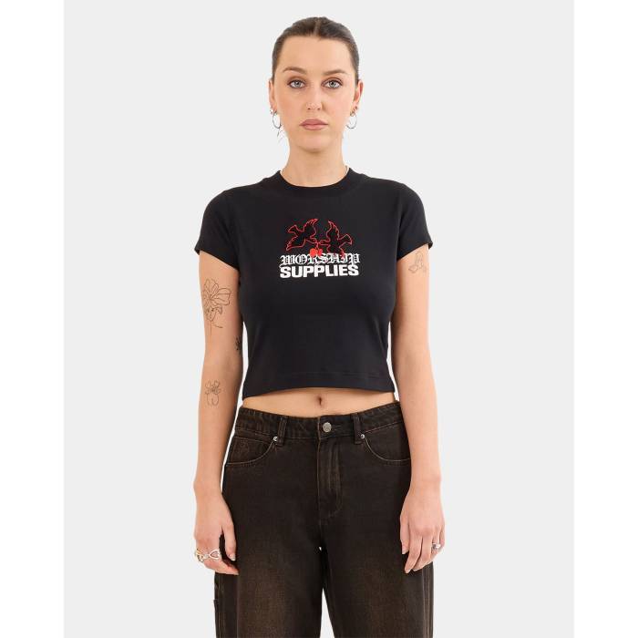 Worship 【 Womens Love Birds Teeny T-Shirt Womens Black 】 レディース Tシャツ レディース 黒色 ブラック