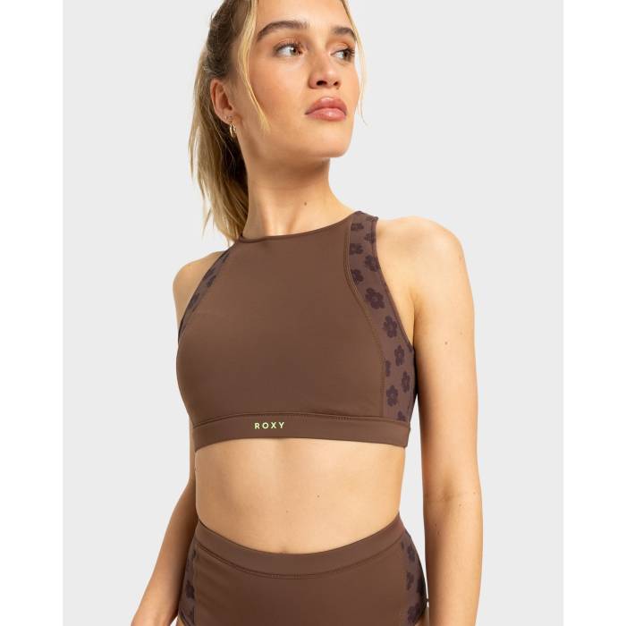【★百貨店SALE★6/11真夜中2時迄】ロキシー Roxy 【 Womens  Pro Wave Crop Top Bikini Top Womens Chocolate Plum Polkabiscus 】 レディース 労働者階級 Wave ウェーブ・ウェイブ Crop クロップ レディース