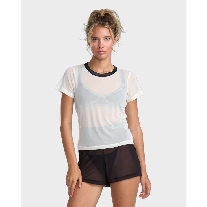 ルーカ Rvca 【 Womens Aren Mesh Baby T-Shirt Womens Cloud 】 レディース Tシャツ レディース