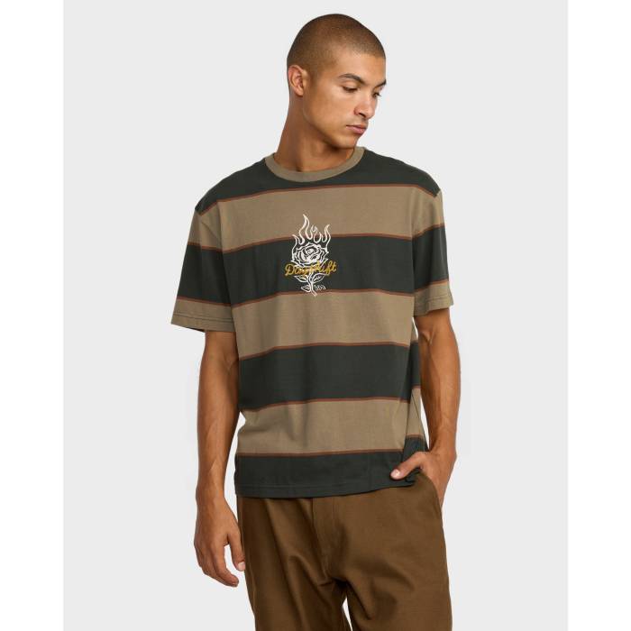 ルーカ Rvca 【 Mens Ksl Stripe T-Shirt Mens Mushroom 】 メンズ Stripe ストライプ Tシャツ メンズ｜スニケス