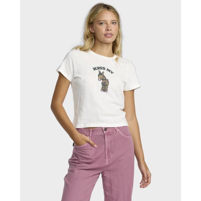 ルーカ Rvca 【 Womens 411 T-Shirt Womens Vintage White 】 レディース Tシャツ レディース vintage ビンテージ・ヴィンテージ 白色 ホワイト