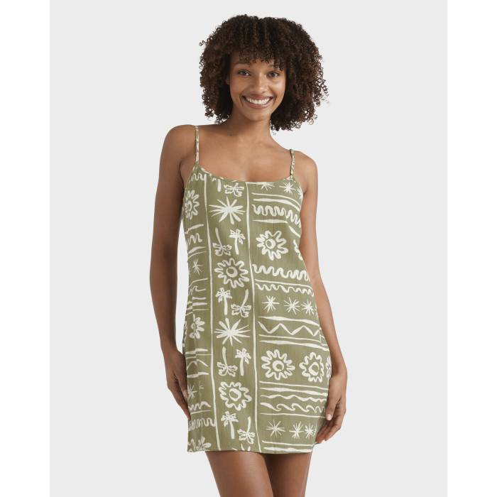 散らし広告ボン Billabong 【 Womens Beach Haze Mini Dress Womens Green Tea 】 レディース 御召しもの レディース green 緑・緑であること