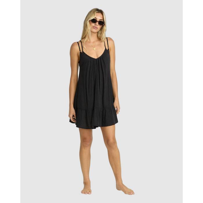 散らし広告ボン Billabong 【 Womens Beach Vibes Cover-Up Mini Dress Womens Black Pebble 】 レディース 覆いかぶせる引き上げる 御召しもの レディース 黒いこと 黒いこと