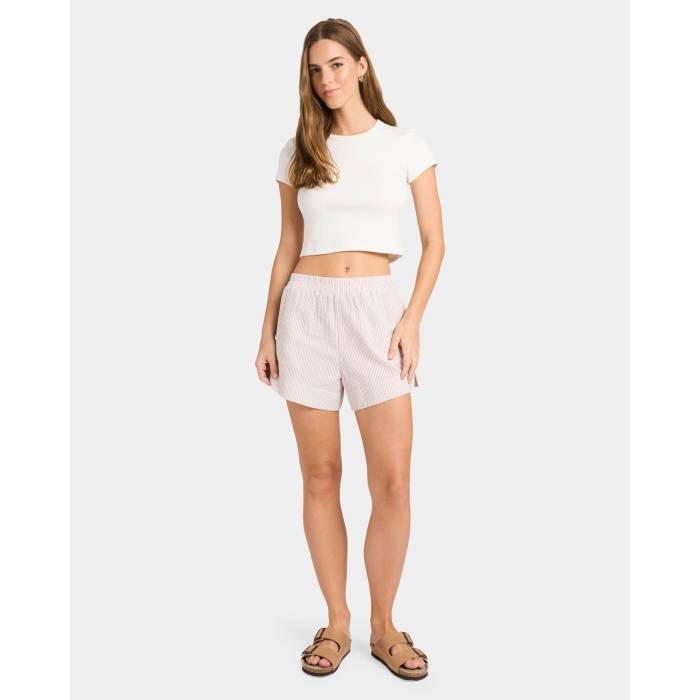 Nunui 【 Womens Eilderness Stripe Elastic Waist Shorts Womens Mocha 】 レディース Stripe ストライプ ショーツ レディース