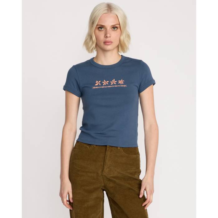 ボルコム Volcom 【 Womens Stoney Time Ringer T-Shirt Womens Harbor Blue 】 レディース ひと休み プルオーバー レディース 青味 青み