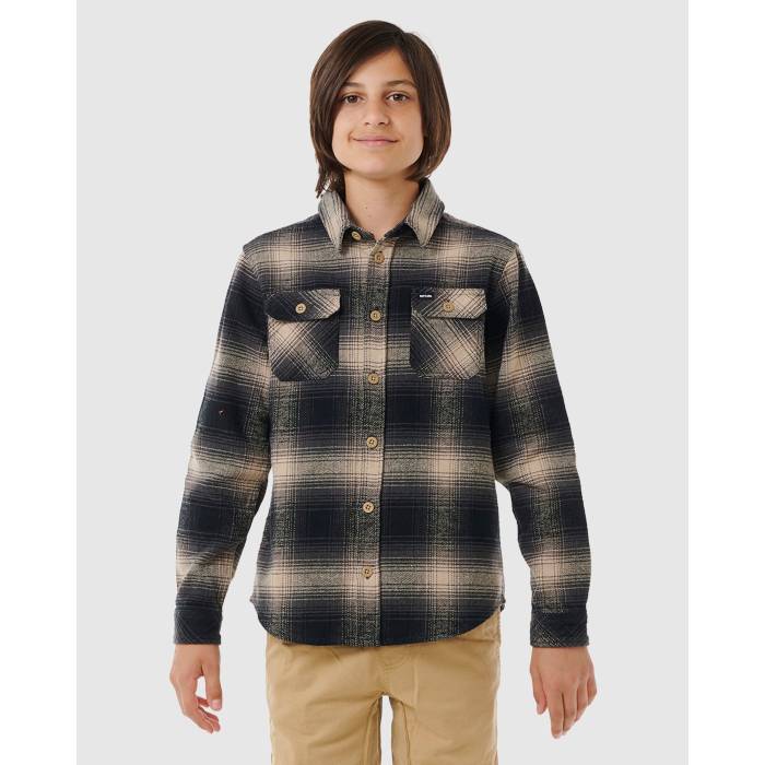 下唇長い巻き毛 Rip Curl 【 Boys 8-16 Count Flannel Long Sleeve Shirt Boys Taupe 】 Sleeve 捩り お坊っちゃん キッズ