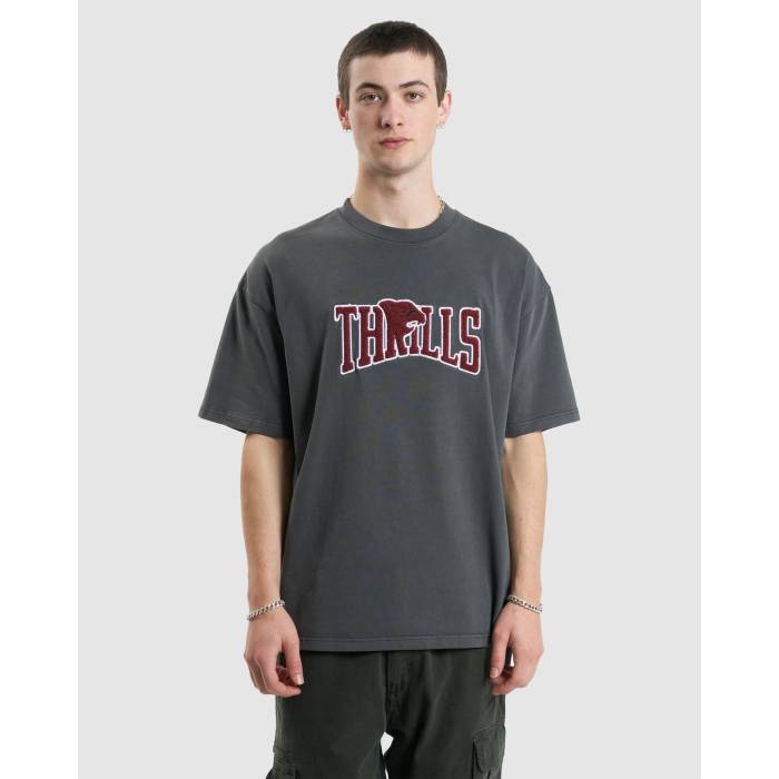 【★百貨店SALE★6/11真夜中2時迄】Thrills 【 Mens Stand Firm Box Fit Oversize T-Shirt Mens Merch Black 】 メンズ ボックス席 ティーシャツ メンズ 黒いこと 黒いこと