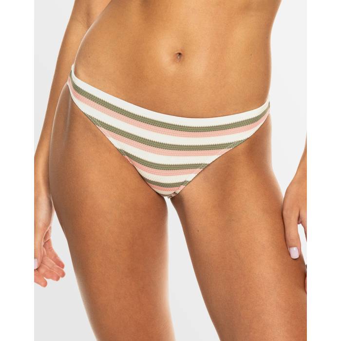 ロキシー Roxy 【 Womens Saidia Moderate Coverage Bikini Bottom Womens Parchement Wave Runner Stripe 】 レディース ズボン ボトムス レディース Wave ウェーブ・ウェイブ Stripe ストライプ
