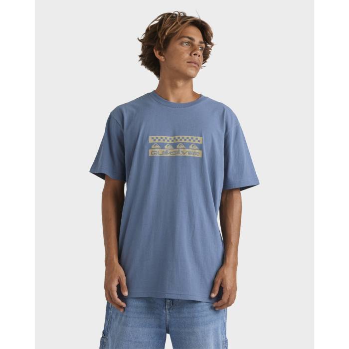 【★百貨店SALE★6/11真夜中2時迄】クイックしろがね色 Quiksilver 【 Mens Comp Check T-Shirt Mens China Blue 】 メンズ ティーシャツ メンズ 青碧 青碧