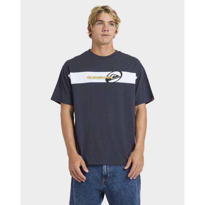 クイックシルバー Quiksilver 【 Mens Tilt Panel Knit T-Shirt Mens Black Wave 】 メンズ ニット Tシャツ メンズ 黒色 ブラック Wave ウェーブ・ウェイブ