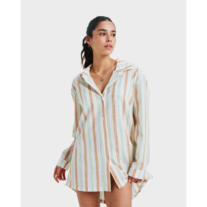 ロキシー Roxy 【 Womens New Blue Riptid Cover Up Womens Laurel Green Carver Stripe Swi 】 レディース 青味 青み レディース green 緑・緑であること Stripe 縞模様