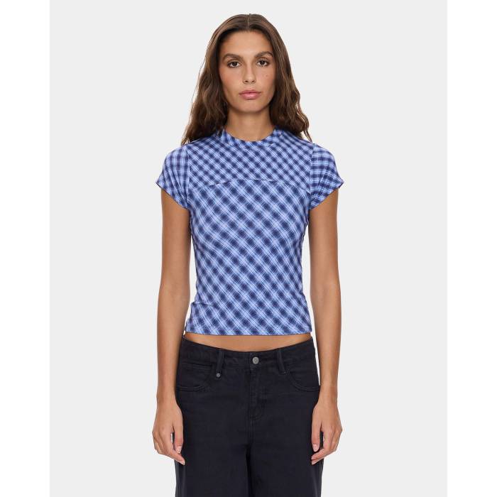 Thrills 【 Womens High Speed Check Panelled Club T-Shirt Womens Guardian Navy 】 レディース ハイ Speed スピード クラブ Tシャツ レディース 紺色 ネイビー
