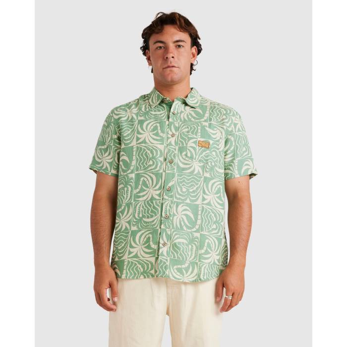 ルーカ Rvca 【 Mens Exotica Short Sleeve Shirt Mens Granite Green 】 メンズ Sleeve スリーブ メンズ green 緑・グリーン