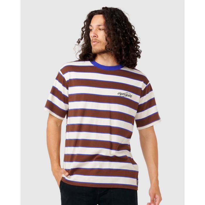 【★百貨店SALE★6/11真夜中2時迄】下唇長い巻き毛 Rip Curl 【 Mens Archive Supercomp Stripe T-Shirt Mens Dusted Chocolate 】 メンズ Stripe 縞模様 ティーシャツ メンズ