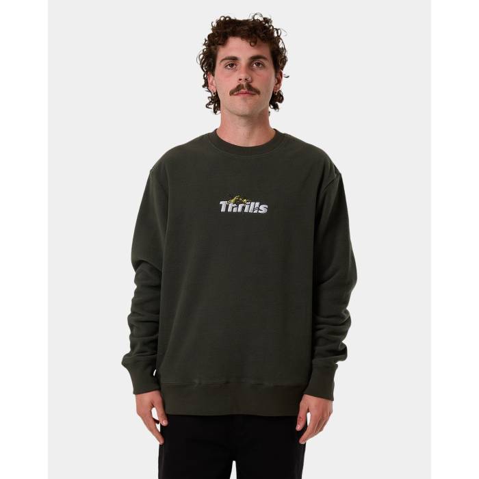 【★百貨店SALE★6/11夜夜中2時迄】Thrills 【 Mens Solace Of Nature Polar Fleece Crew Neck Mens Oil Green 】 メンズ ポーラー フリース 労働者の一団 メンズ green 緑・緑であること