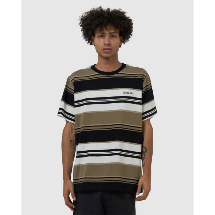 【★百貨店SALE★6/11真夜中2時迄】Thrills 【 Mens Coordinates Stripe Merch Fit T-Shirt Mens Desert 】 メンズ Stripe 縞模様 ティーシャツ メンズ