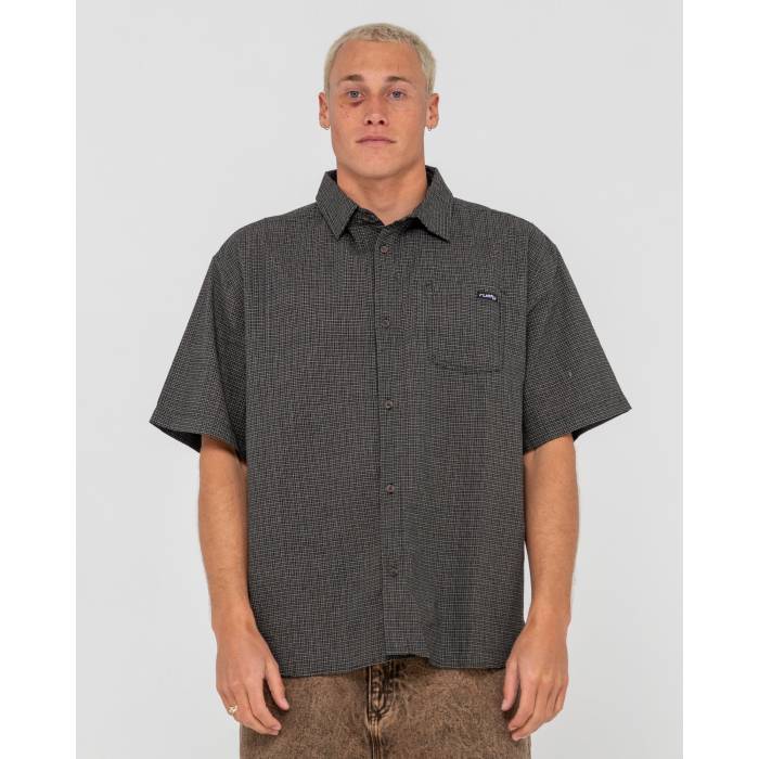 ラスティ Rusty 【 Mens Resno Check Short Sleeve Shirt Mens Black 】 メンズ Sleeve スリーブ メンズ 黒色 ブラック