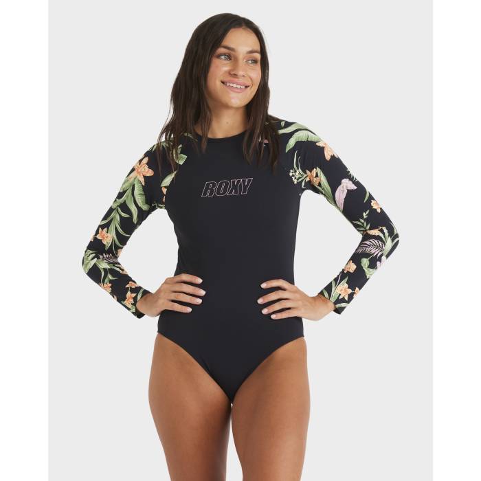 【★百貨店SALE★6/11夜夜中2時迄】ロキシー Roxy 【 Womens Island Escape Active Long Sleeve One Piece Womens Anthracite Island Escape 】 レディース Sleeve 捩り レディース