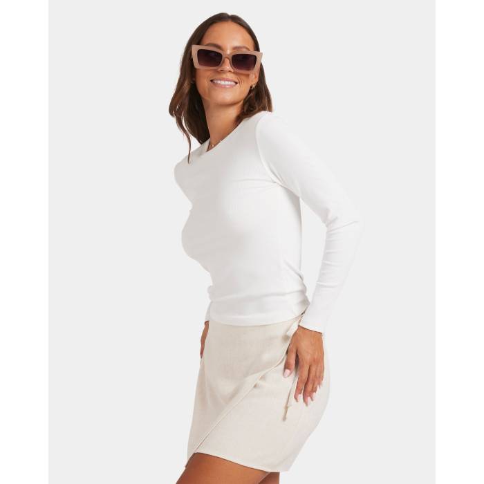 【★百貨店SALE★6/11真夜中2時迄】Nunui 【 Womens Slimdowm Long Sleeve T-Shirt Womens White 】 レディース Sleeve 衣袂 ティーシャツ レディース 白いこと 白いこと