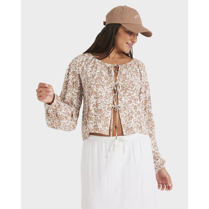 ロキシー Roxy 【 Womens Kerlina Tie Top Long Sleeve Shirt Womens Cloud Dancer 】 レディース ネクタイ Sleeve スリーブ レディース