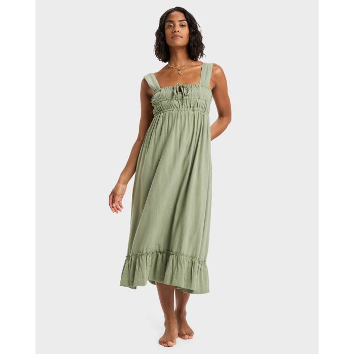 【★百貨店SALE★6/11真夜中2時迄】ロキシー Roxy 【 Womens Paradise Winds Midi Dress Womens Oil Green 】 レディース エデンの園 御召しもの レディース green 緑・緑であること
