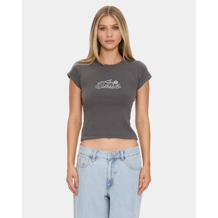 Thrills 【 Womens Metal Lover Club T-Shirt Womens Merch Black 】 レディース 金属元素 野球クラブ プルオーバー レディース 黒いこと 黒いこと