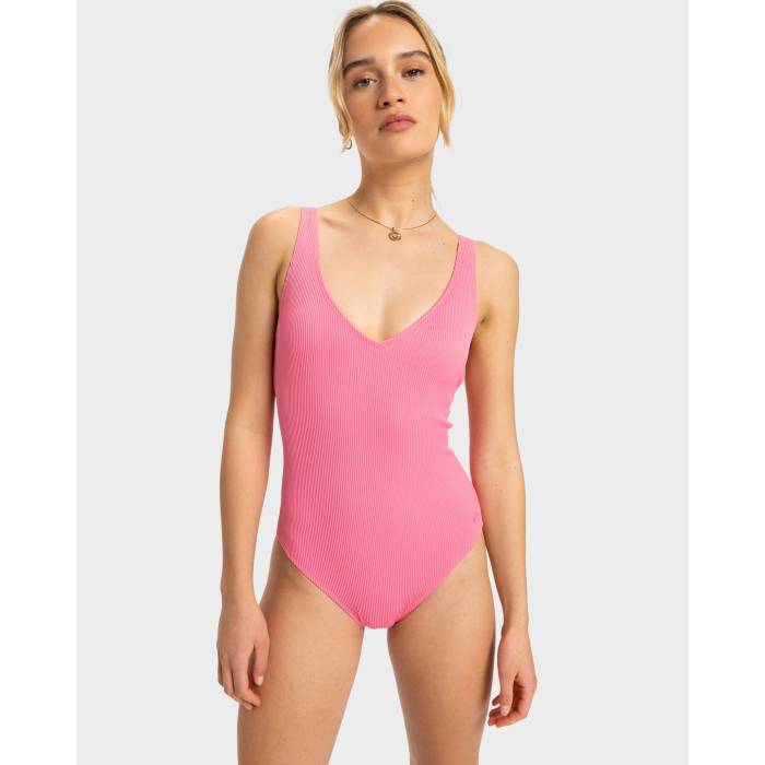 【★百貨店SALE★6/11真夜中2時迄】ロキシー Roxy 【 Womens Rib  Love One Piece Swimsuit New Womens Pink Carnation 】 レディース 水泳着 レディース pink サクラ色