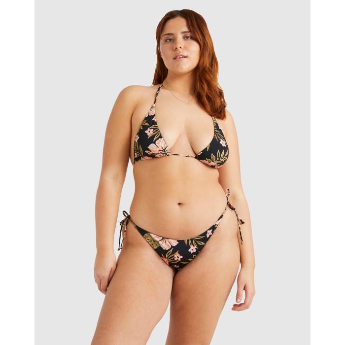 【★百貨店SALE★6/11真夜中2時迄】散らし広告ボン Billabong 【 Womens Hooked On Tropics Tie Tanga Bikini Bottom Womens Black Pebble 】 レディース タイ ズボン ボトムス レディース 黒いこと 黒いこと