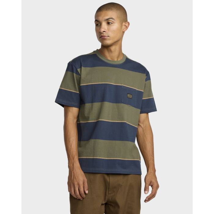 ルーカ Rvca 【 Mens Dayshift Stripe T-Shirt Mens Moody Blue 】 メンズ Stripe ストライプ Tシャツ メンズ 青色 ブルー 15,540円