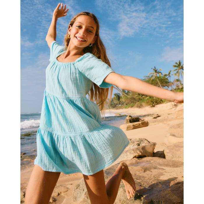 【★百貨店SALE★6/11真夜中2時迄】ロキシー Roxy 【 Girls 8-16 Pacific Pools Mini Dress Girls Sky Blue 】 パシフィック 御召しもの お坊っちゃん キッズ 天の原 青碧 青碧