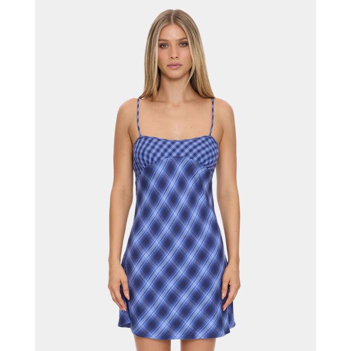 【★百貨店SALE★6/11真夜中2時迄】Thrills 【 Womens High Speed Check Mini Dress Womens Guardian Navy 】 レディース ご機嫌 Speed 素早さ 御召しもの レディース 紺色 米国海軍
