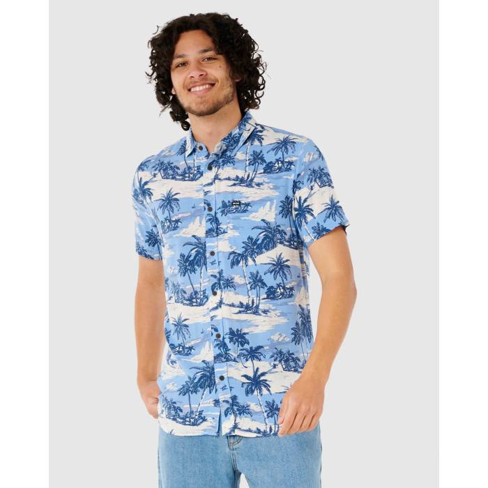 下唇長い巻き毛 Rip Curl 【 Mens Dreamer Barrel Killa Short Sleeve Shirt Mens Sky Blue 】 メンズ Sleeve 捩り メンズ 天の原 青碧 青色 メンズファッション-トップス-カジュアルシャツ