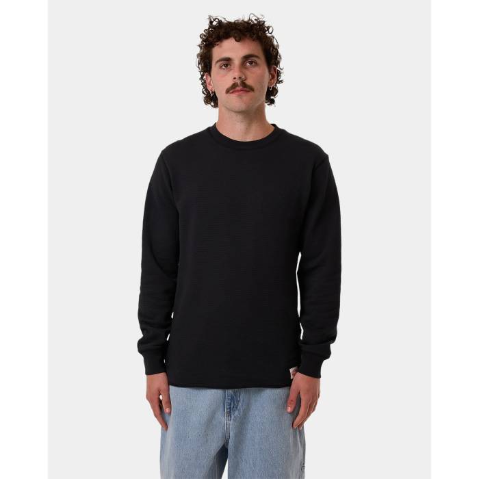 Thrills 【 Mens Adapted Waffle Long Sleeve T-Shirt Mens Black 】 メンズ ワッフル Sleeve スリーブ Tシャツ メンズ 黒色 ブラック