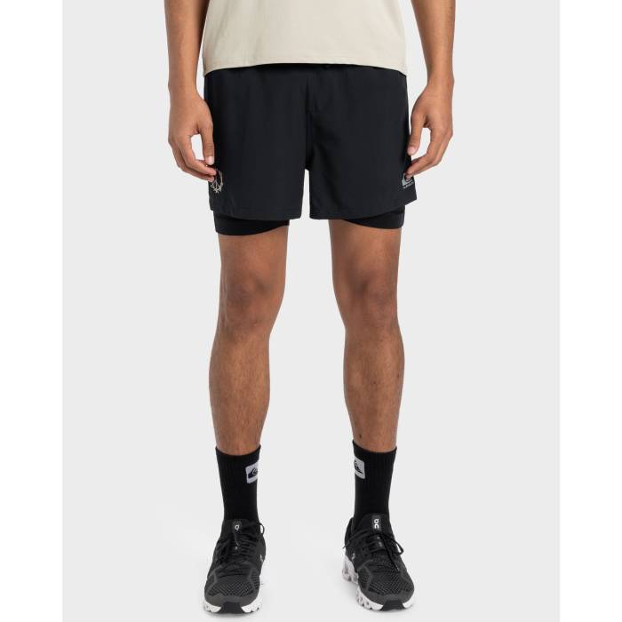 クイックしろがね色 Quiksilver 【 Mens Keep The Pace 14\" Training Hybrid Shorts Mens Black 】 メンズ 形づくる Hybrid 変わり種 さる股引き メンズ 黒いこと 黒いこと"