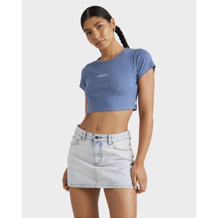 ルーカ Rvca 【 Womens Half Baby Crop Top Womens Coronet Blue 】 レディース 二分の一 Crop クロップ レディース 青み 青色