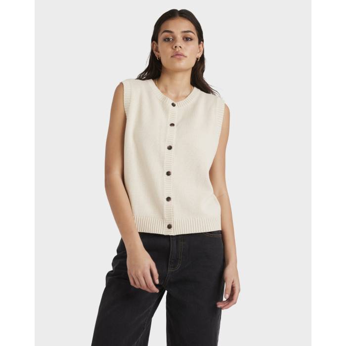 ルーカ Rvca 【 Womens Button Down Knitted Vest Womens Natural 】 レディース ダウン ベスト レディース ナチュラル