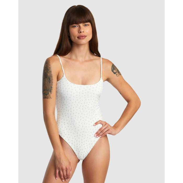 【★百貨店SALE★6/11十二時2時迄】ルーカ Rvca 【 Womens Pointe Wide Rib Med French One Piece Swimsuit Womens White 】 レディース 水泳着 レディース 白いこと 白いこと