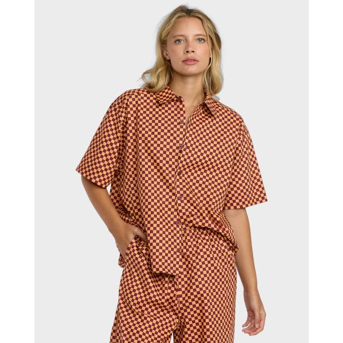 ルーカ Rvca 【 Womens Devon Short Sleeve Shirt Womens Ochre 】 レディース Sleeve スリーブ レディース