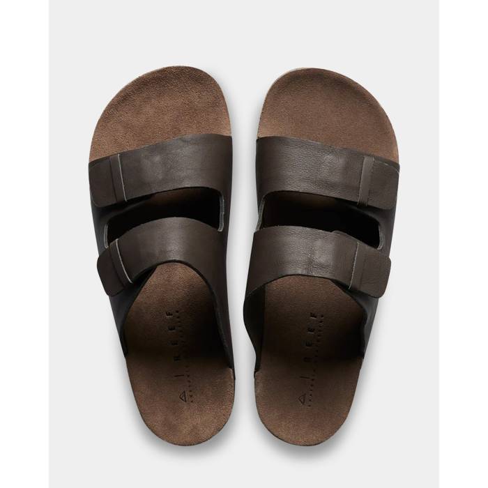 【★百貨店SALE★6/11真夜中2時迄】岩礁 Reef 【 Mens Ojai Two Bar Brown Slides Mens Brown Leather 】 メンズ 赤銅色 赤銅色 メンズ 赤銅色 赤銅色 なめし革
