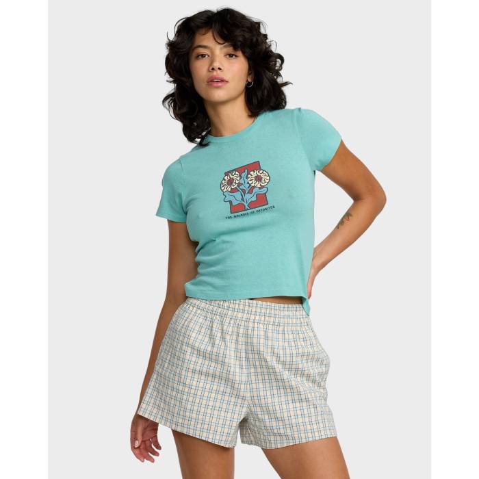 ルーカ Rvca 【 Womens 411 T-Shirt Womens Sky Blue 】 レディース Tシャツ レディース スカイ 青色 ブルー